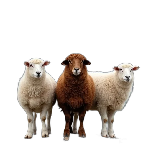 animal, food, photorealistic, group, three, sheep, one, brown transparent PNG cut-out