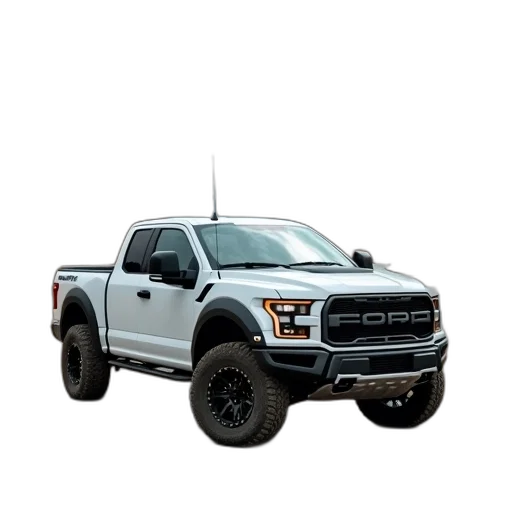 car, 3d render, photorealistic, rugged, white, pickup, truck, parked transparent PNG cut-out