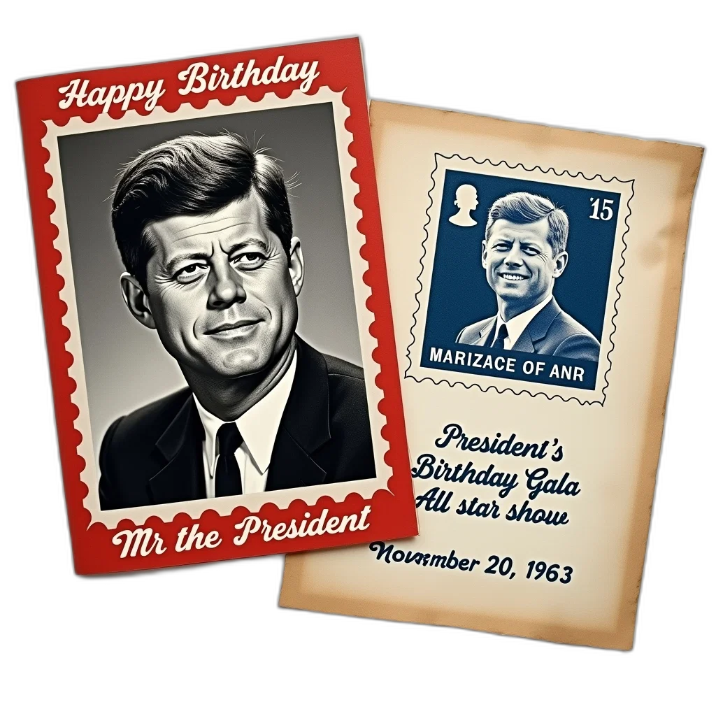 vintage-style, birthday, card, black, white, photo, president, john transparent PNG cut-out