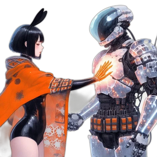 robot, weapon, concept art, cyberpunk, comic book art, fantasy art, outer space, fire transparent PNG cut-out