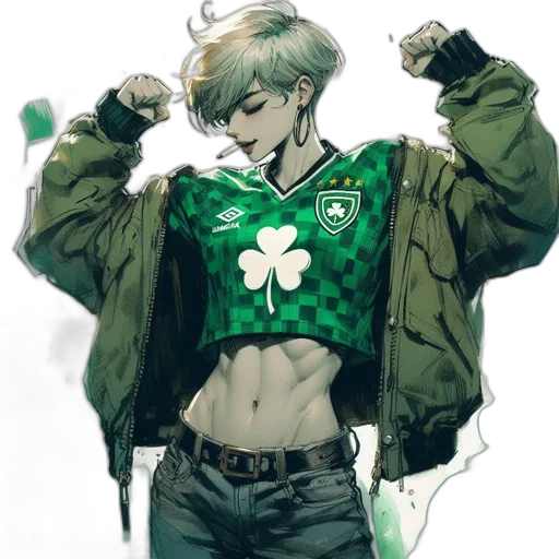 jacket, comic book art, concept art, watercolor, fantasy art, green, female, character transparent PNG cut-out