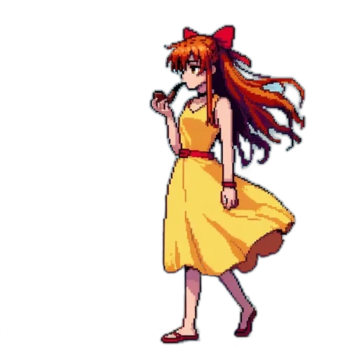 dress, staff, weapon, hat, pixel art, anime, cartoon, concept art transparent PNG cut-out