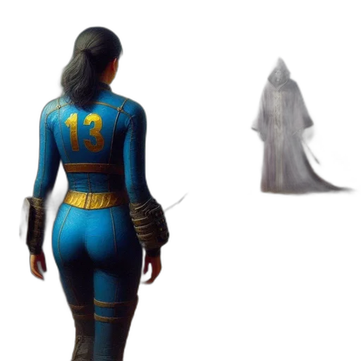 dress, staff, jacket, mask, concept art, fantasy art, comic book art, 3d render transparent PNG cut-out