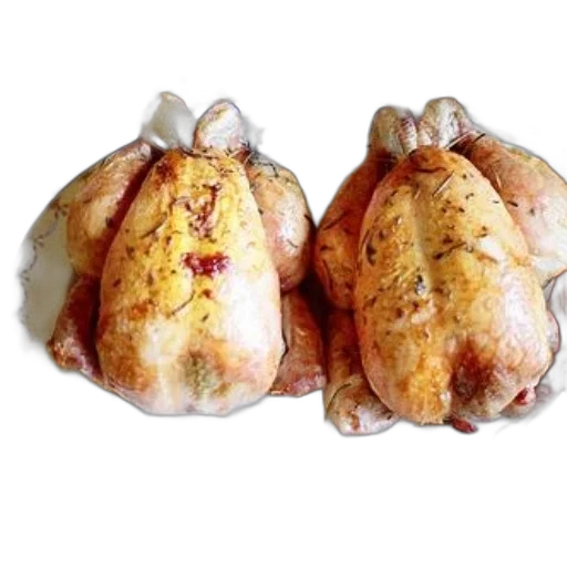 food, crown, animal, photorealistic, two, roasted, chickens, white transparent PNG cut-out