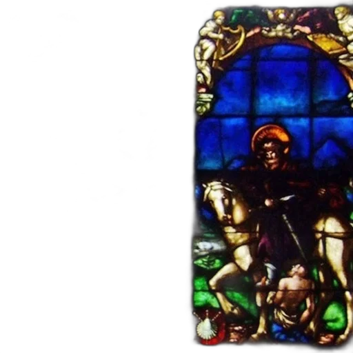 stained, glass, window, depicting, religious, scene, vibrant, colors transparent PNG cut-out