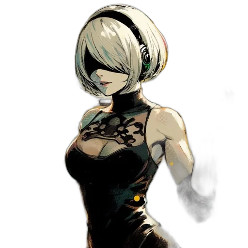 dress, mask, face, robot, concept art, pixel art, comic book art, cyberpunk transparent PNG cut-out