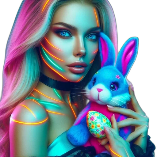 face, fantasy art, cyberpunk, photorealistic, pixel art, neon lights, neon, colorful transparent PNG cut-out