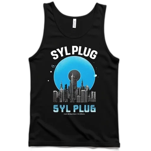 cyberpunk, black, tank, top, graphic, design, front, features transparent PNG cut-out