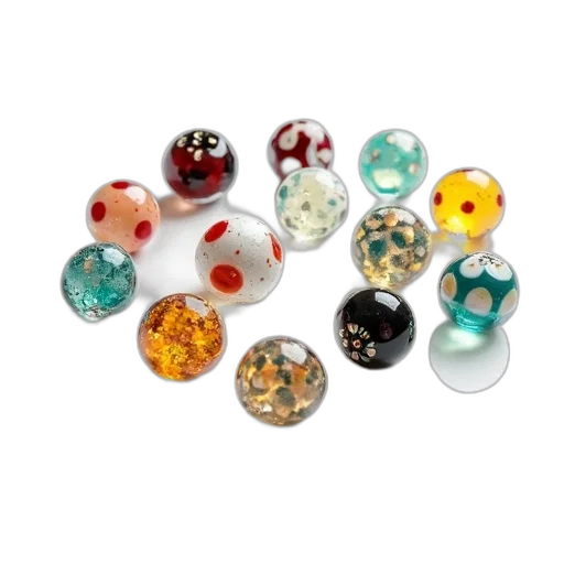 jewelry, collection, glass, beads, various, colors, designs, displayed transparent PNG cut-out