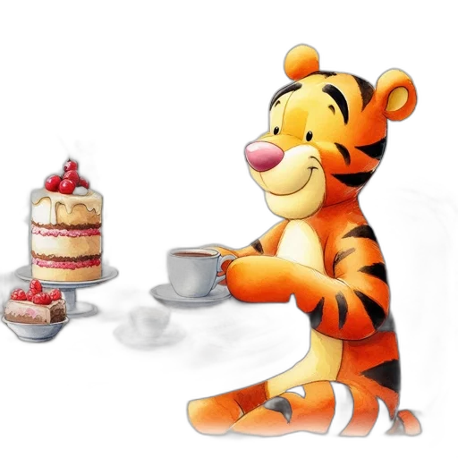 food, 3d render, concept art, photorealistic, cartoon, anthropomorphic, tigger, depicted transparent PNG cut-out