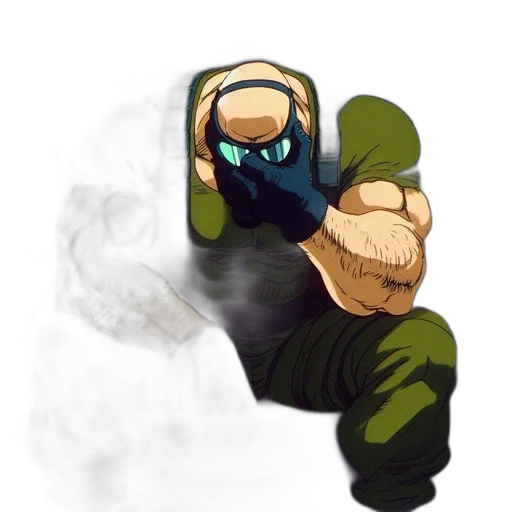 mask, weapon, jacket, staff, concept art, pixel art, comic book art, 3d render transparent PNG cut-out