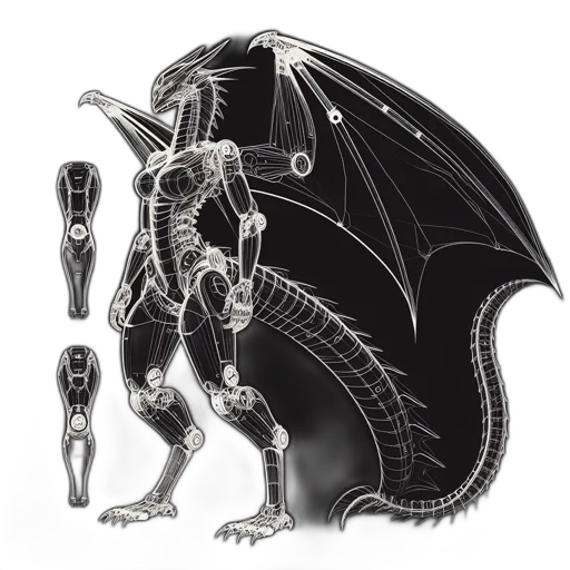 dragon, creature, staff, robot, concept art, fantasy art, 3d render, pixel art transparent PNG cut-out