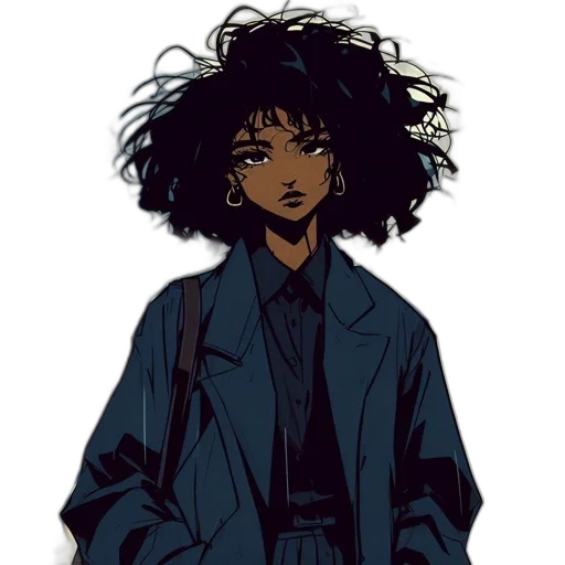 jacket, hair, staff, anime, concept art, comic book art, cartoon, neon lights transparent PNG cut-out
