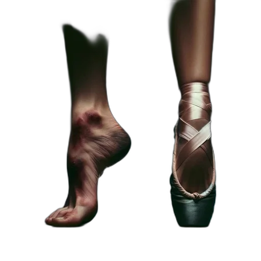 shoes, 3d render, concept art, photorealistic, foot, ballet, shoe, bruised transparent PNG cut-out