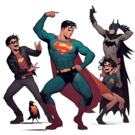 comic book art, concept art, cartoon, fantasy art, four, animated, characters, portray transparent PNG cut-out