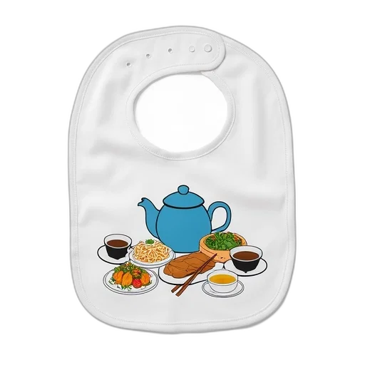 white, bib, colorful, illustration, various, food, items, teapot transparent PNG cut-out