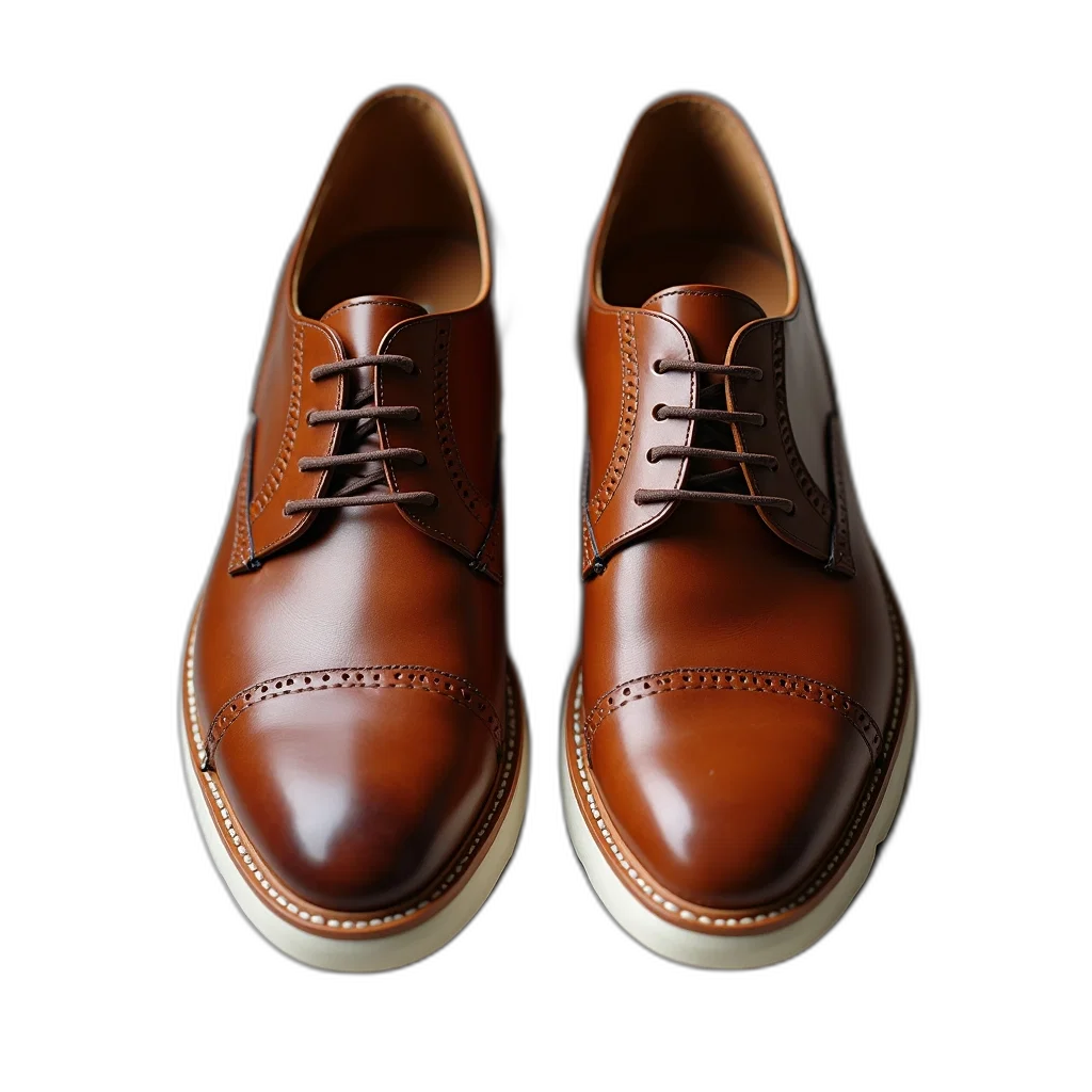 shoes, photorealistic, 3d render, earth tones, pair, brown, leather, lace-up transparent PNG cut-out
