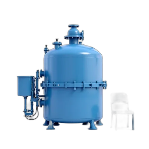 blue, industrial, machine, large, cylindrical, tank, attached, side transparent PNG cut-out