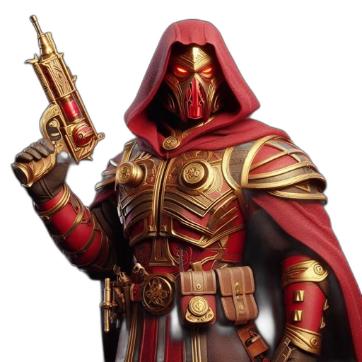 weapon, staff, concept art, fantasy art, 3d render, red, figure, wears transparent PNG cut-out