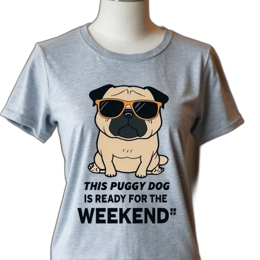 cartoon, 3d render, grey, t-shirt, graphic, design, featuring, pug transparent PNG cut-out