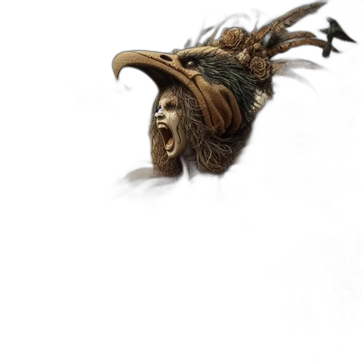 mask, creature, face, staff, concept art, fantasy art, 3d render, photorealistic transparent PNG cut-out
