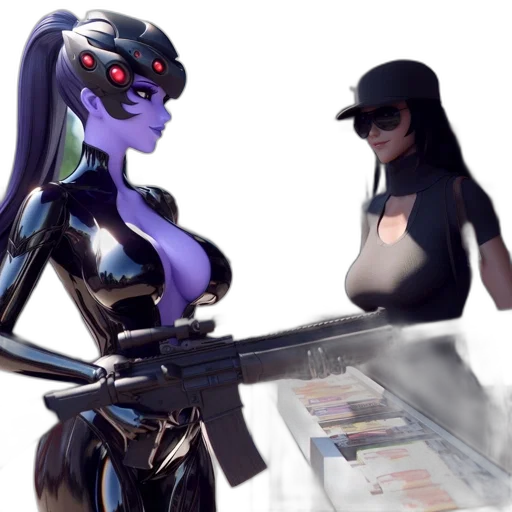 robot, concept art, cyberpunk, fantasy art, 3d render, dark, two, female transparent PNG cut-out
