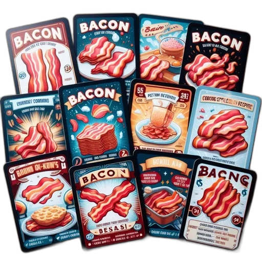 food, weapon, illustrated, bacon, cards, each, unique, designs transparent PNG cut-out
