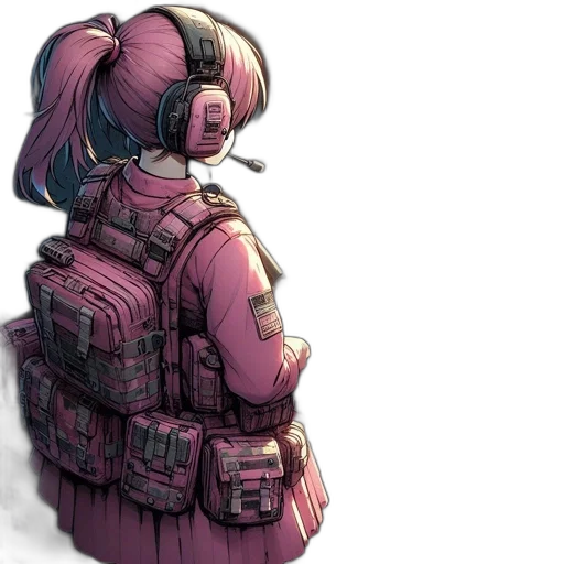 jacket, robot, weapon, dress, cyberpunk, concept art, vaporwave, watercolor transparent PNG cut-out