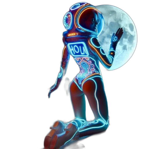 robot, creature, dress, mask, concept art, 3d render, cyberpunk, vaporwave transparent PNG cut-out