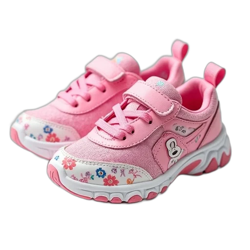 shoes, vaporwave, 3d render, pair, pink, children, sneakers, floral transparent PNG cut-out