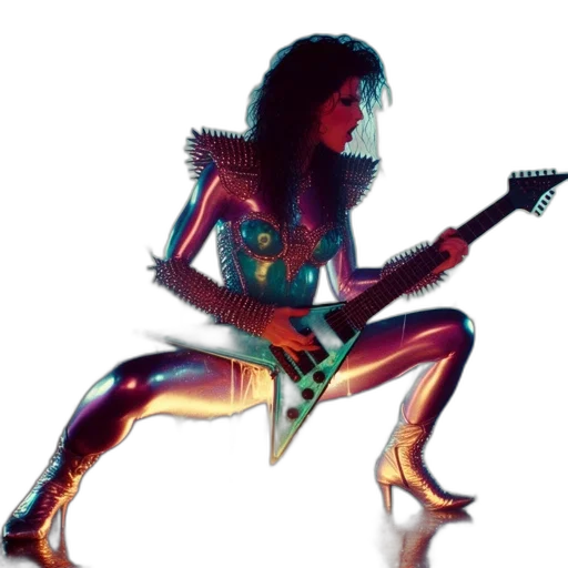 concept art, comic book art, fantasy art, pixel art, female, guitarist, shimmering, studded transparent PNG cut-out