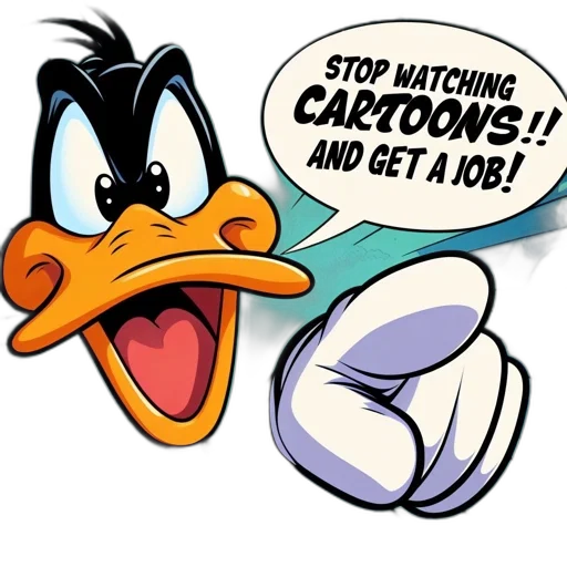 cartoon, comic book art, concept art, photorealistic, character, daffy, duck, points transparent PNG cut-out