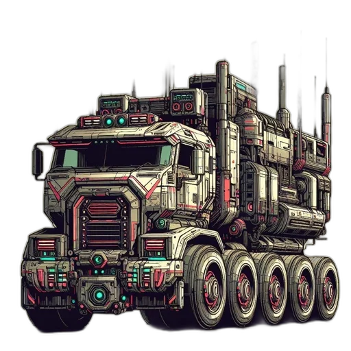 weapon, robot, concept art, fantasy art, pixel art, 3d render, futuristic, truck transparent PNG cut-out