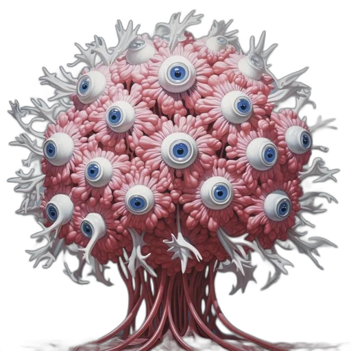 tree, creature, crown, flower, concept art, surreal, tree-like, structure transparent PNG cut-out