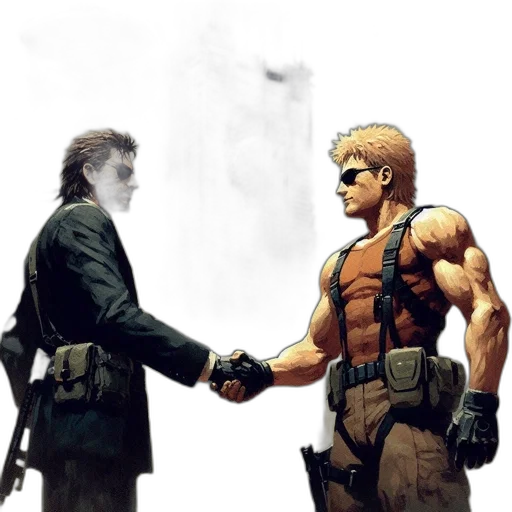 concept art, comic book art, cyberpunk, pixel art, fire, fog, two, men transparent PNG cut-out