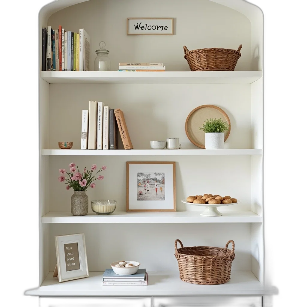 furniture, 3d render, photorealistic, earth tones, monochrome, white, bookshelf, various transparent PNG cut-out
