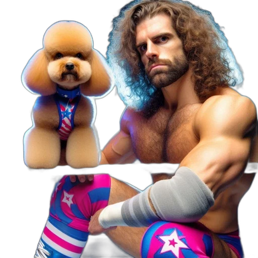 dimly, lit, wrestling, ring, man, curly, hair, matching transparent PNG cut-out