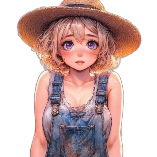 hat, dress, face, flower, watercolor, anime, oil painting, photorealistic transparent PNG cut-out