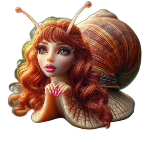 hair, fantasy art, concept art, photorealistic, 3d render, underwater, fantastical, human-snail transparent PNG cut-out