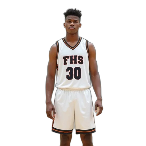 young, man, wearing, white, basketball, jersey, number, letters transparent PNG cut-out