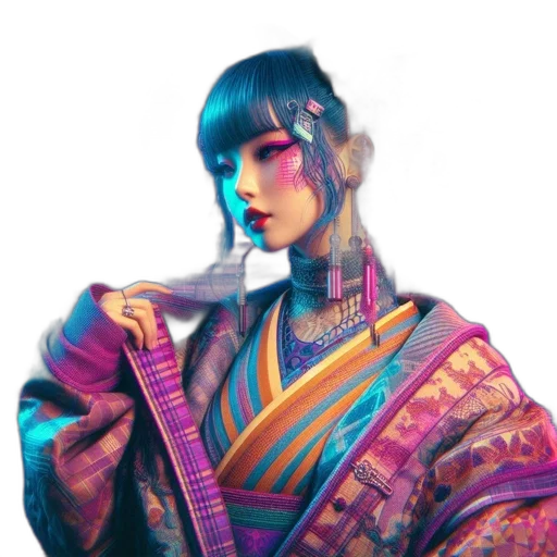 staff, face, jewelry, jacket, fantasy art, concept art, cyberpunk, vaporwave transparent PNG cut-out