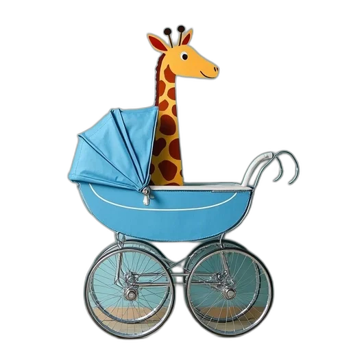 concept art, 3d render, blue, baby, carriage, giraffe, sticker transparent PNG cut-out