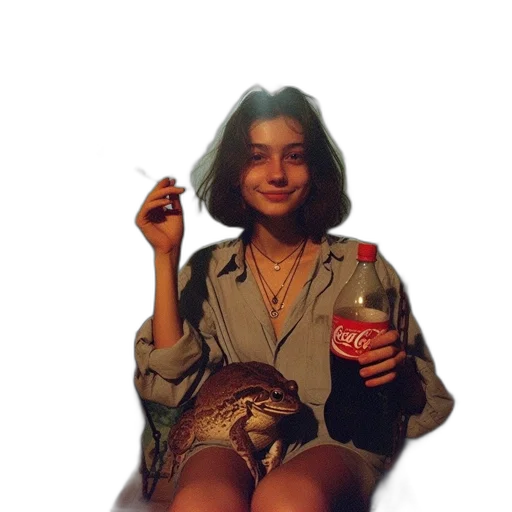 bottle, jacket, face, food, photorealistic, oil painting, vaporwave, concept art transparent PNG cut-out