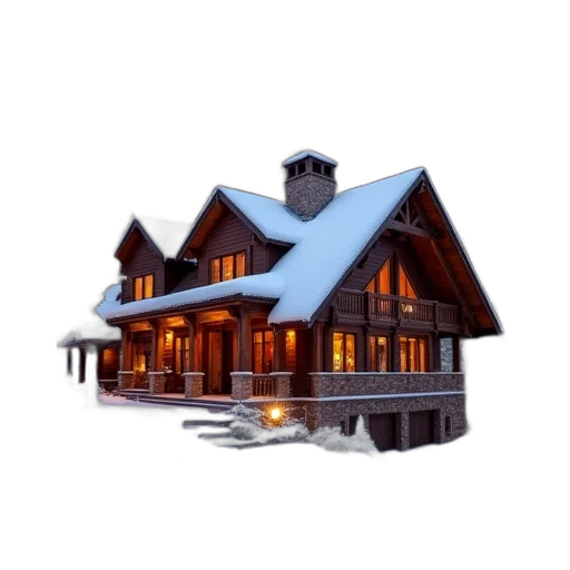building, 3d render, concept art, photorealistic, pixel art, snow, village, lodge transparent PNG cut-out