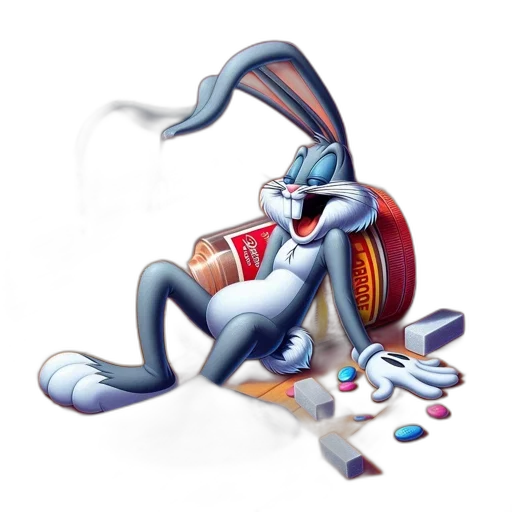 concept art, cartoon, 3d render, pixel art, bugs, bunny, lies, near transparent PNG cut-out