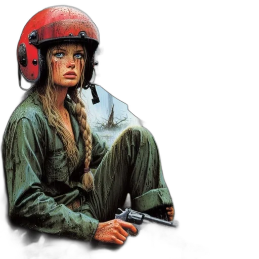 jacket, hat, concept art, photorealistic, comic book art, red, determined, woman transparent PNG cut-out