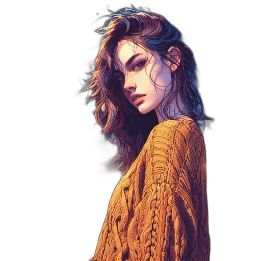 jacket, dress, face, hair, fantasy art, watercolor, concept art, photorealistic transparent PNG cut-out