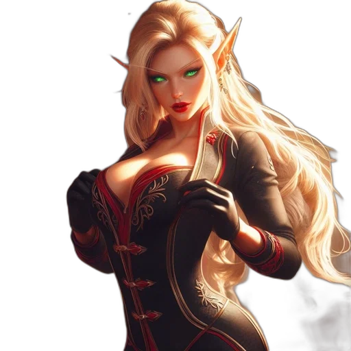 dress, fantasy art, concept art, comic book art, pixel art, elven, woman, vibrant transparent PNG cut-out