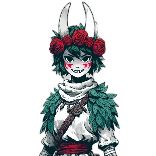 mask, flower, crown, staff, concept art, pixel art, fantasy art, watercolor transparent PNG cut-out