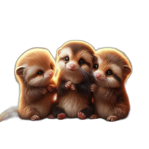 oil painting, photorealistic, concept art, 3d render, three, small, mammals, resembling transparent PNG cut-out